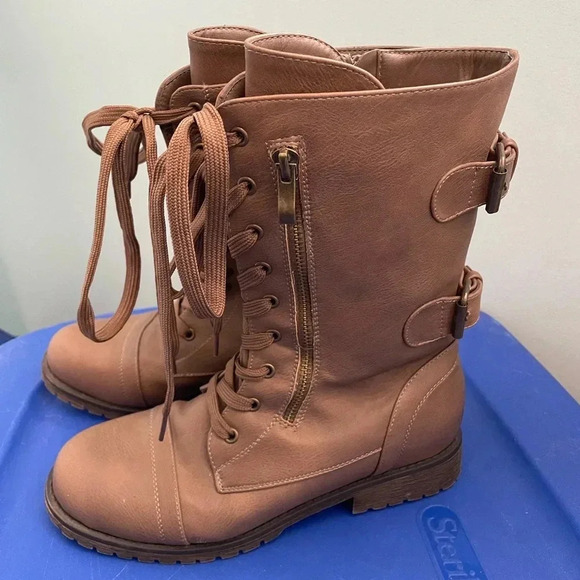 DREAM PAIRS Women's Winter Combat Boots Comfortable Outdoor Lace-Up Mid Calf 7.5 - Picture 1 of 12